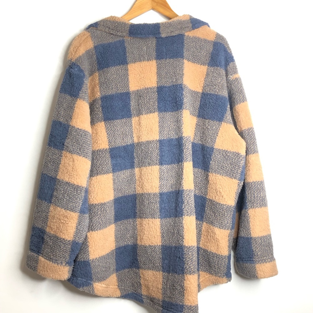 Koolaburra by UGG Brushed Sherpa Cozy Shacket blue tan/brown plaid SZ 1X D11 - Picture 3 of 6